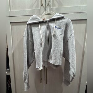 Champion® Reverse Weave® Cropped Full-Zip Hoodie Sweatshirt Light Grey XS